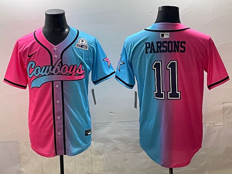 Men 2025 Dallas Cowboys 11 Parsons Blue pink Nike Limited NFL Jersey style 06